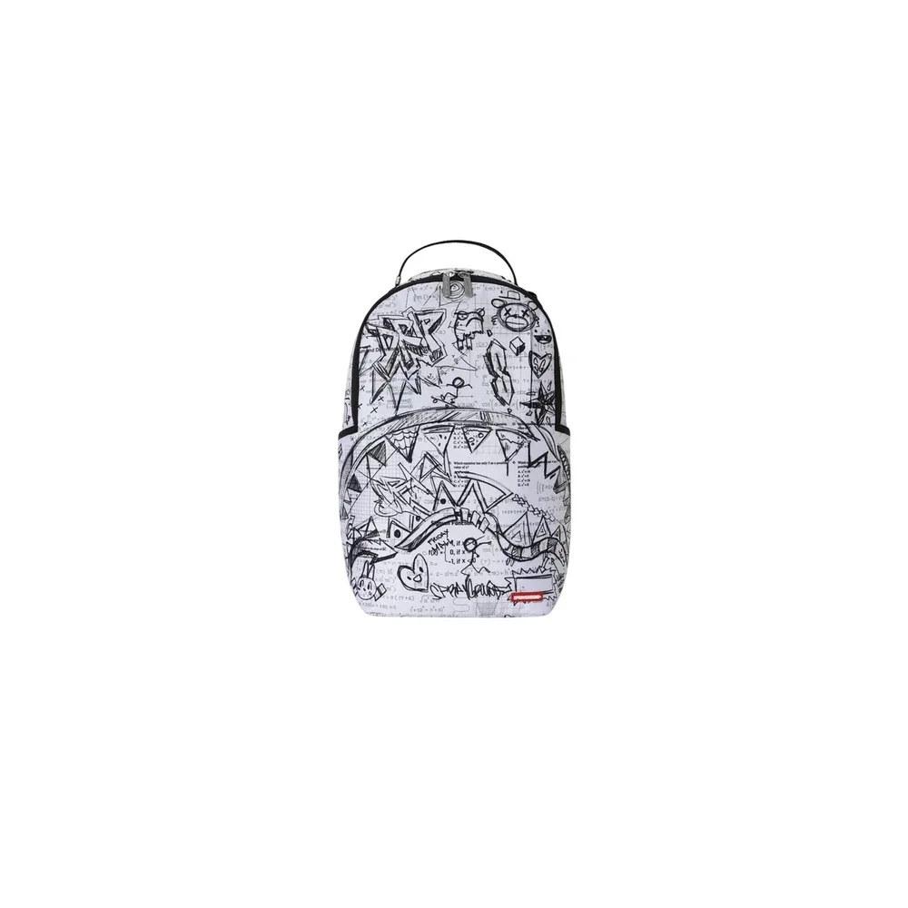 Sprayground Doodles Over Math Class Dismissed Shark Mouth Backpack White Black